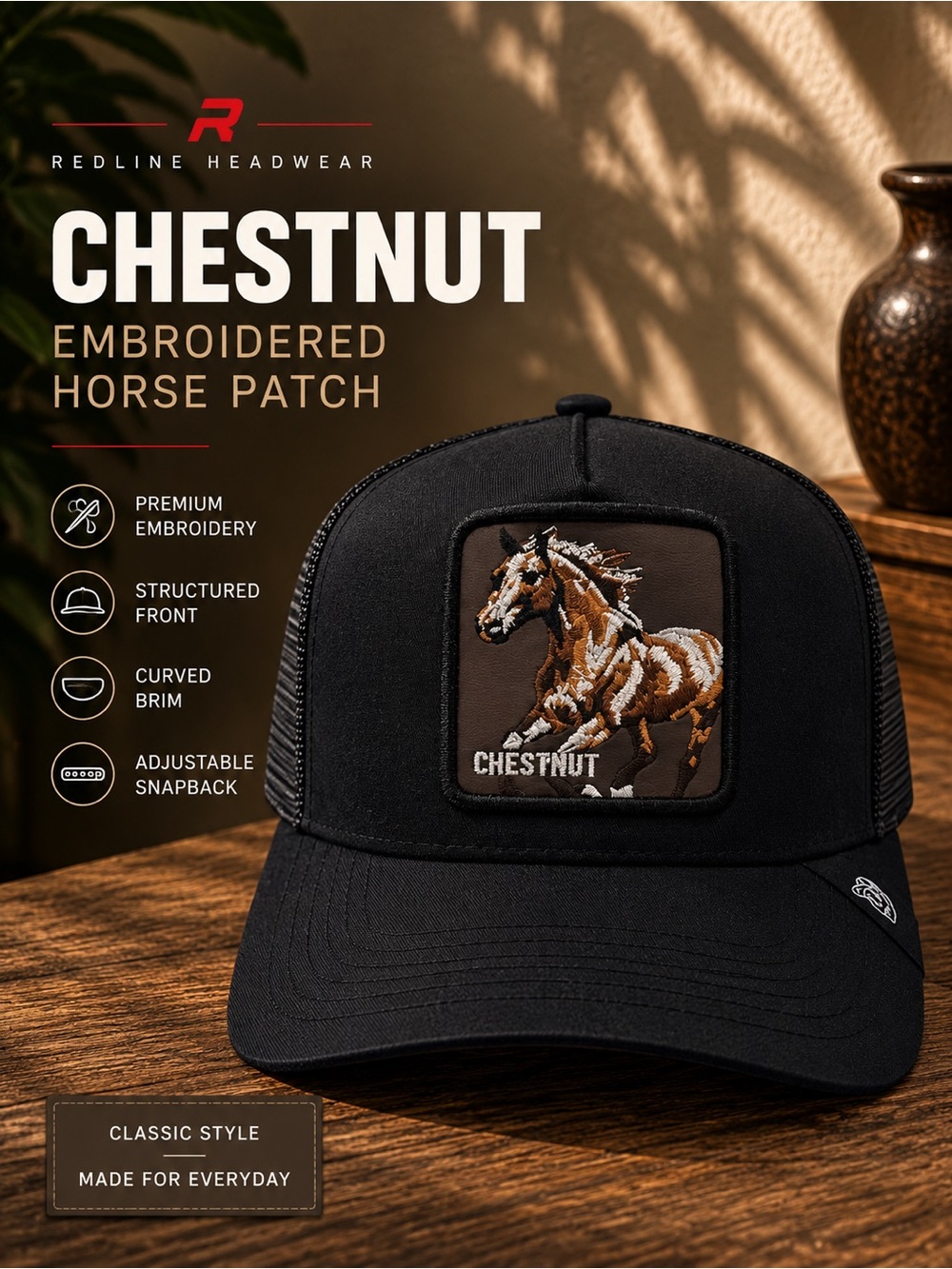 Horse Trucker Hat Chestnut Patch Equestrian Western Cowboy Snapback Cap